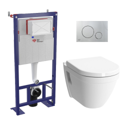 Pack WC bâti-autoportant + Cuvette Vitra S50 + Abattant softclose + Plaque chrome mat (SMART-S50-5)