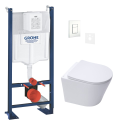 Swiss Aqua Technologies Pack WC Bâti autoportant + WC suspendu sans bride Infinitio + Abattant softclose + Plaque Blanche + Set d&apos;isolation phonique
