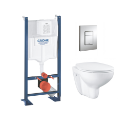 Pack WC Rapid SL autoportant + cuvette Bau Ceramic sans bride + plaque Skate Cosmo chrome (ProjectBau-1)