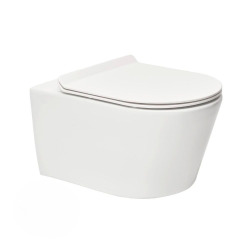 Pack WC sans bride Brevis, fixations invisibles + Abattant slim softclose + Bâti Geberit UP320 + Plaque blanc/chromé