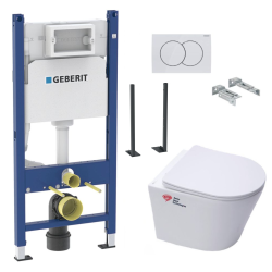 Pack Autoportant Bâti-support Duofix + WC sans bride Infinitio + Abattant softclose + Plaque blanche (InfinitioGebX)