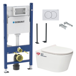 Pack Autoportant Bâti-support Duofix + WC sans bride Infinitio + Abattant softclose + Plaque blanche (InfinitioGebX)
