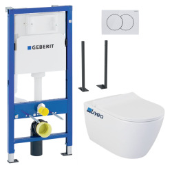 Pack WC Bâti-support autoportant + WC suspendu SAPHO Avva sans bride + Abattant softclose + Plaque blanche (AvvaGebATP-1)