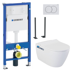 Pack WC Bâti-support autoportant + WC suspendu SAPHO Avva sans bride + Abattant softclose + Plaque blanche (AvvaGebATP-1)