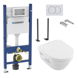 Pack WC Bâti-support Duofix + WC Sapho Avva sans bride + Abattant softclose + Plaque blanche (AvvaGeb3)