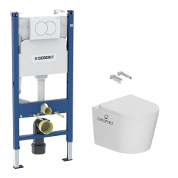 Pack WC bâti-support Duofix 112cm + WC suspendu sans bride Ceramia + abattant SoftClose + plaque blanche (CETORGEB3-VP)