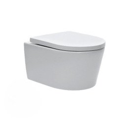Pack WC sans bride SAT, fixations invisibles + Abattant softclose + Bâti support Geberit UP100 + Plaque blanche + Set Habillage