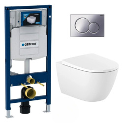 Pack WC Bati Geberit  Duofix Bati-support Geberit UP320 + cuvette Roca sans bride + abattant Soft Close + Plaque Chrome