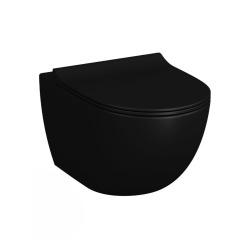 Pack WC sans bride Infinitio Noir mat + Abattant softclose slim + Bâti support Geberit Extra-plat UP720 + Plaque Noir brillante