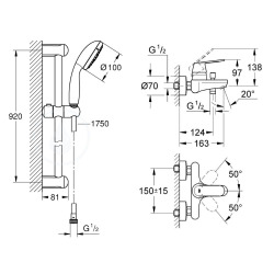 Tempesta 100 ensemble de douche complet 3 jets + mitigeur monocommande 1/2" bain/douche, chrome (32831000-28789002)