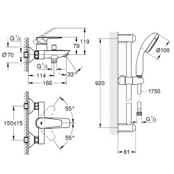 Tempesta 100 ensemble de douche complet 1 jet + mitigeur monocommande bain/douche, chrome (23914001-27925001)