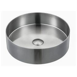  Vasque à poser ronde Aurum 38 x 38 x 11 cm en acier inoxydable brossé sans trop-plein avec bonde (SATAUR3838BS)