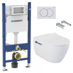 Pack WC Bati-support Duofix + Cuvette suspendue sans bride Livea Bello + Abattant soft close + Plaque Blanche