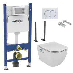 Geberit + Ideal Standard Pack Autoportant Bati-support Duofix + WC sans bride Ideal Standard Tesi, fixations invisibles + Abattant softclose