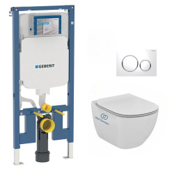 Pack WC Bâti-support extra-plat UP720 + WC Ideal Standard Tesi Aquablade + Abattant softclose + Plaque Blanc/Chrome