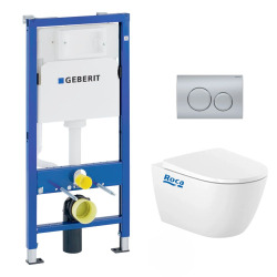 Pack WC Bâti UP100 + Cuvette Roca Ona sans bride fixations invisibles + Plaque chrome mat