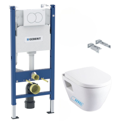 Pack WC Bâti Duofix + Cuvette SM26 sans bride + Abattant soft close + Plaque blanche (SM26Geb3)