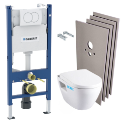 Pack WC Bâti Duofix + Cuvette SM26 sans bride + Abattant soft close + Plaque blanche + Set habillage (HSM26Geb3)