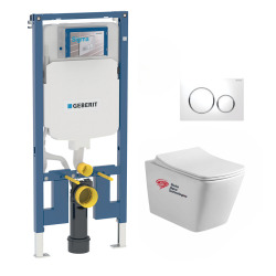 Pack WC sans bride Infinitio + Abattant softclose slim + Bâti support Geberit Extra-plat UP720 + Plaque Blanche