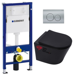 Pack WC sans bride Infinitio Noir mat + Abattant softclose + Bâti support Geberit UP100 + Plaque Chrome mat