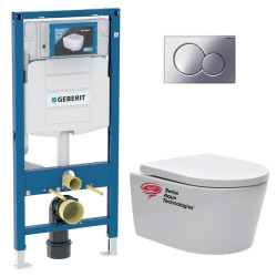 Pack WC sans bride SAT, fixations invisibles + Abattant slim softclose + Bâti support Geberit UP320 + Plaque chrome
