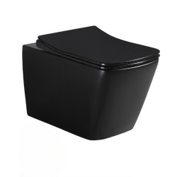 Pack WC sans bride Infinitio Noir mat + Abattant softclose slim + Bâti support Geberit Extra-plat UP720 + Plaque Noir brillante