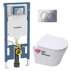 Pack WC sans bride Infinitio + Abattant softclose slim + Bâti support Geberit Extra-plat UP720 + Plaque Chrome
