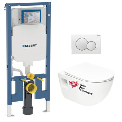 Duofix Pack Bâti-support extra-plat UP720 + WC sans bride SAT + Abattant SoftClose + Plaque Blanche