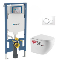 Pack WC sans bride Vortex, fixations invisibles + Abattant softclose + Bâti Geberit Extra-plat UP720 + Plaque