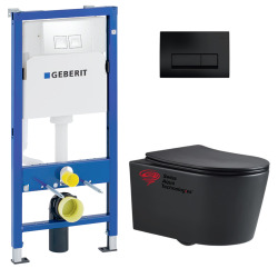 Pack WC sans bride SAT Noir mat + Abattant softclose + Bâti support Geberit UP100 + Plaque Noir mat