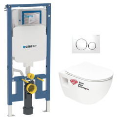 Duofix Pack Bâti-support extra-plat UP720 + WC sans bride SAT + Abattant SoftClose + Plaque Blanche et Chrome