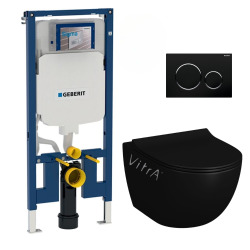 Pack WC Bati-support extra-plat UP720 + WC Vitra Sento sans bride noir mat + Abattant softclose + Plaque noire chromé