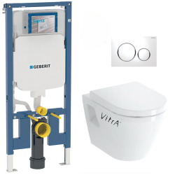 Pack WC Bâti-support UP720 extra-plat + WC sans bride Integra + Abattant frein de chute + Plaque blanche (SLIM-IntegraRimless-B)