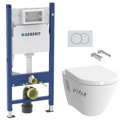 Pack WC Bâti-support + Cuvette suspendue Vitra S50 + Abattant frein de chute + Plaque blanche + Set d'habillage