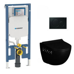 Pack WC Bati-support UP720 extra-plat + WC Vitra Sento sans bride Noir mat + Abattant softclose + Plaque Noire