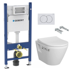 Pack Bâti-support Duofix 112cm + WC sans bride Integra + Abattant softclose + Plaque blanche (IntegraRimlessGeb3)