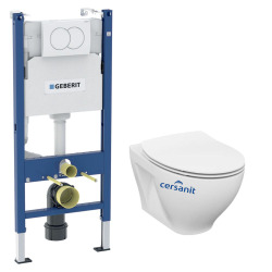 Pack WC Bâti-support Duofix + WC Cersanit Moduo cuvette suspendue sans bride + abattant SoftClose + Plaque blanche