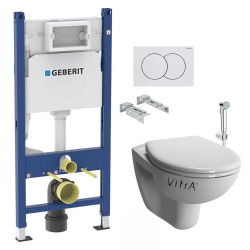 Pack WC Bati Duofix + WC suspendu  Vitra Normus + Abattant softclose + Douchette bidet + Plaque blanche