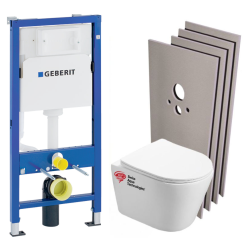 Geberit Pack WC Bati-support Geberit + Cuvette Swiss Aqua Technologies sans bride + Set d&apos;habillage + Plaque chrome