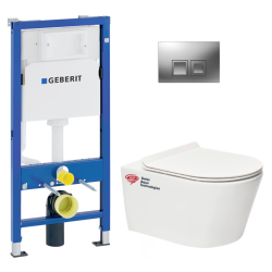 Pack WC bâti-support + Réservoir WC + Cuvette sans bride fixations invisibles + Abattant + Plaque chrome (InfinitioGeb2)