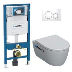 Geberit Pack WC Geberit Duofix + Cuvette WC suspendu Geberit Rimfree + Plaque de commande Sigma20 Blanc chromé