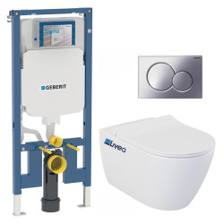 Pack WC Bati-support Geberit extra-plat UP720 + Cuvette suspendue sans bride Livea Bello + Abattant frein de chute + Plaque chro