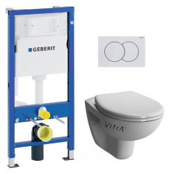 Pack Bati-support Geberit Duofix 112cm + WC suspendu Vitra Normus + Abattant softclose + Plaque blanche (NormusGeb1)