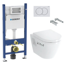 Pack WC Bati-support Geberit Duofix + WC suspendu Vitra Integra + Abattant en Duroplast + Plaque blanche
