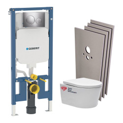 Pack WC Bati-support + WC Swiss Aqua Technologies sans bride + Abattant + Plaque + Set d'habillage (SLIM-SATrimless-F-sabo)