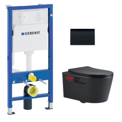 Pack WC Bati-support Geberit Rapid SL + WC SAT sans bride noir mat + Abattant softclose + Plaque noire