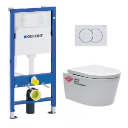 pack Bati-support Geberit UP100 + plaque Delta01 blanche + cuvette suspendue SAT sans bride et fixations invisibles