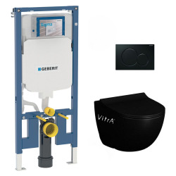 Pack WC Bati-support Geberit UP720 extra-plat + WC Vitra Sento sans bride Noir mat + Abattant softclose + Plaque Noire