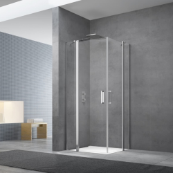 Swiss Aqua Technologies Fusion Portes de douche acces en angle pivotantes 80x80cm anticalcaire avec profilés chrome brillant (SATFUD8080-SET)