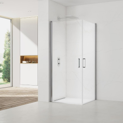 Swiss Aqua Technologies Fusion Portes de douche acces en angle pivotantes 80x80cm anticalcaire avec profilés chrome brillant (SATFUD8080-SET)